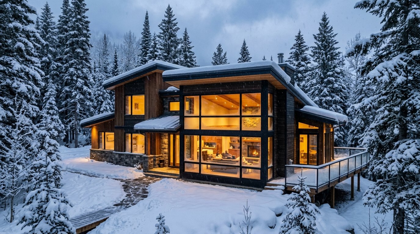 Triple-Glazed Windows architecture in snowy winter landscape